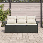 Sofa Set mit Kissen 3 pcs Schwarz Poly-Rattan