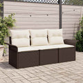 Sofa Set mit Kissen 3 pcs Braun und Creme Poly-Rattan