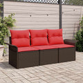 Sofa Set mit Kissen 3 pcs Braun und Rot Poly-Rattan