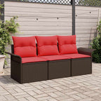 Sofa Set mit Kissen 3 pcs Braun und Rot Poly-Rattan