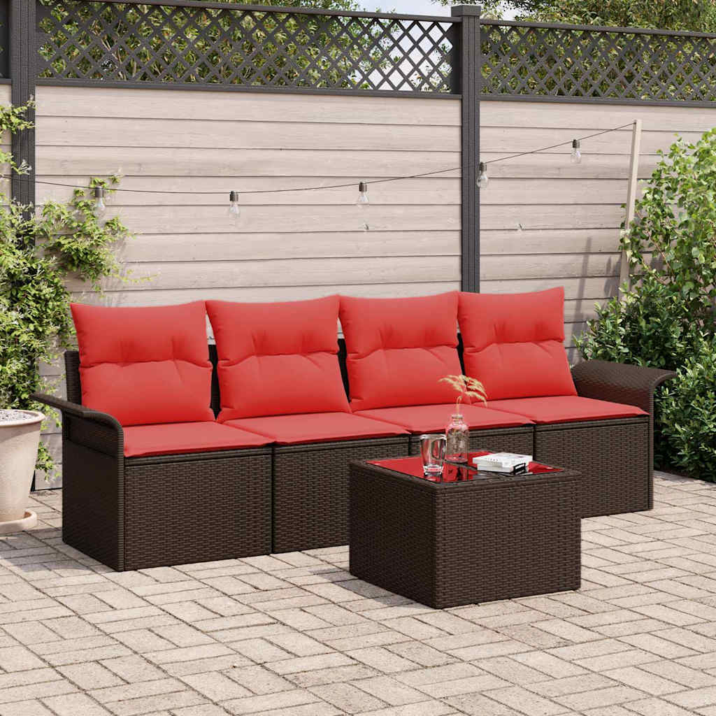 Sofa Set mit Kissen 5 pcs Braun Poly-Rattan
