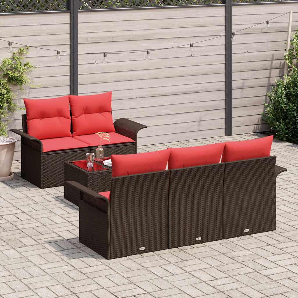 Gartensofa-set mit Kissen 6 pcs Braun Poly-Rattan