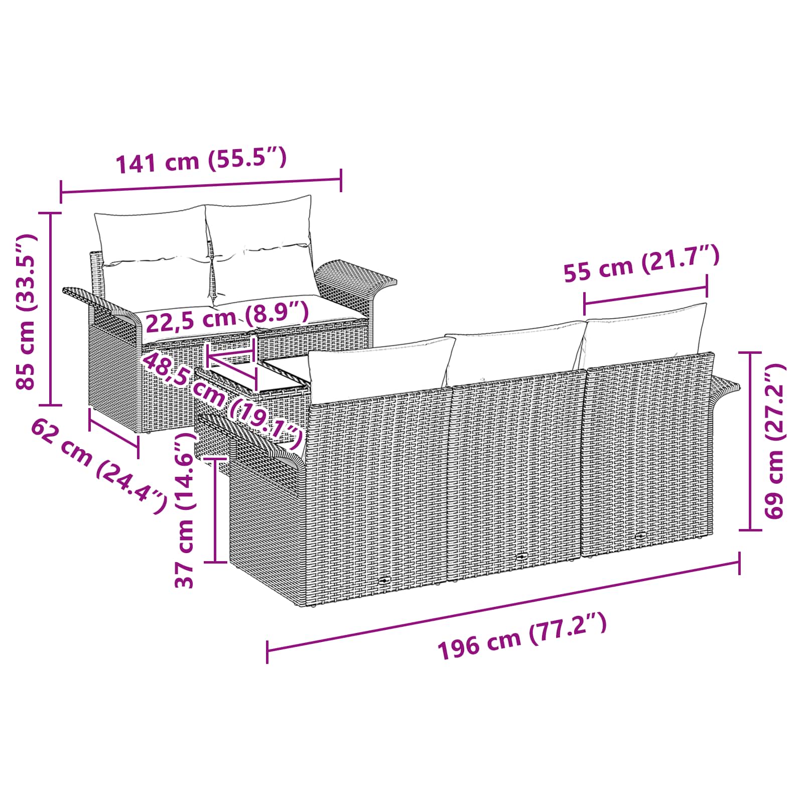 Gartensofa-set mit Kissen 6 pcs Grau Poly-Rattan