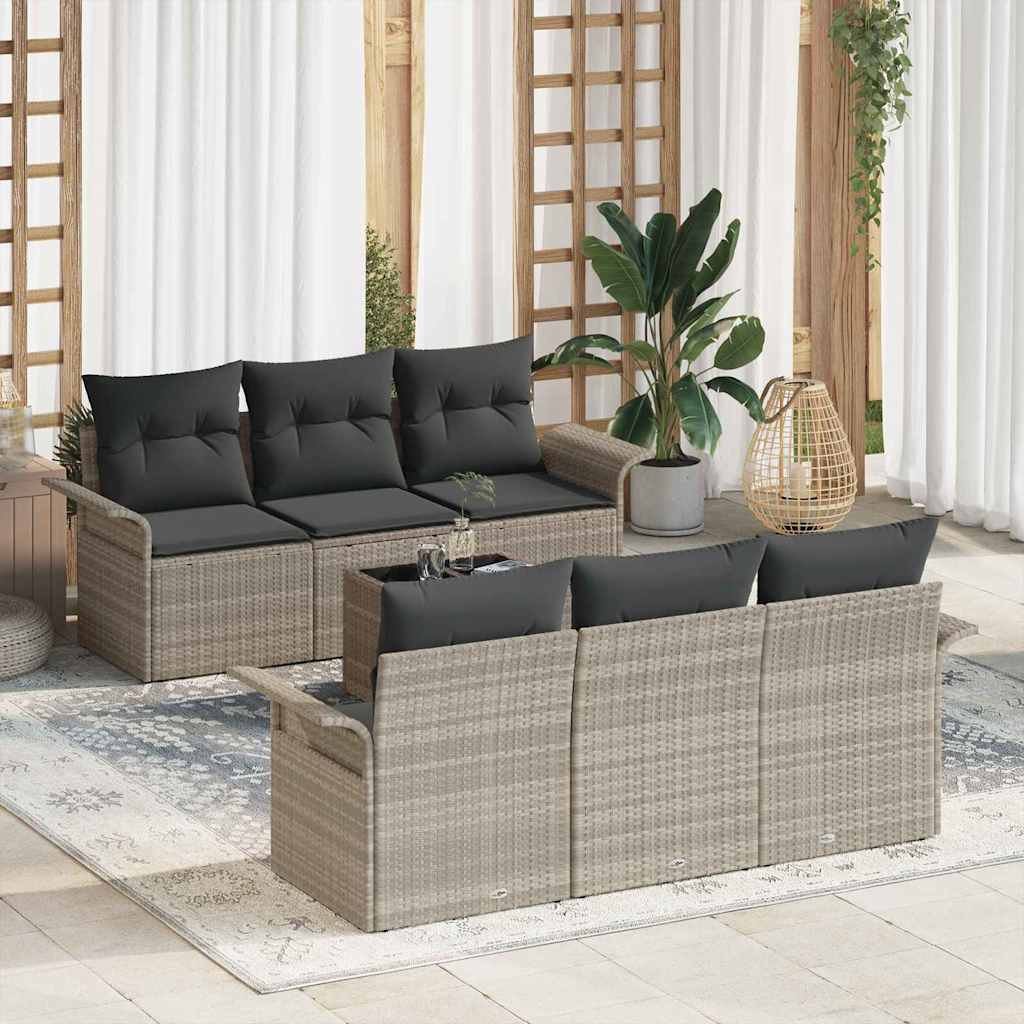 Gartensofa-set mit Kissen 7 pcs Hellgrau Poly-Rattan