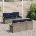 Gartensofa-set mit Kissen 7 pcs Grau Poly-Rattan