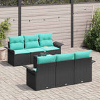 Gartensofa-set mit Kissen 7 pcs Schwarz Poly-Rattan