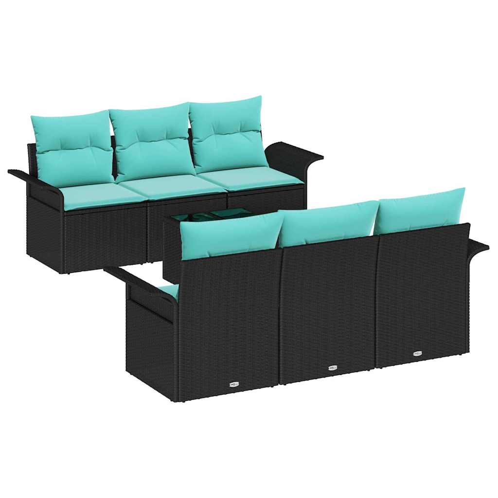 Gartensofa-set mit Kissen 7 pcs Schwarz Poly-Rattan