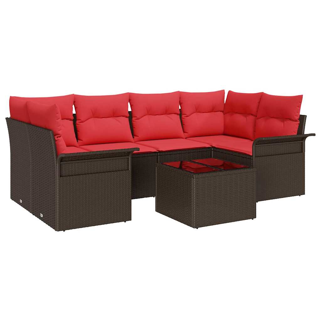 Gartensofa-set mit Kissen 7 pcs Braun Poly-Rattan