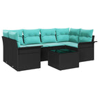 Gartensofa-set mit Kissen 7 pcs Schwarz Poly-Rattan
