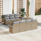 Gartensofa-set mit Kissen 8 pcs Beige Poly-Rattan