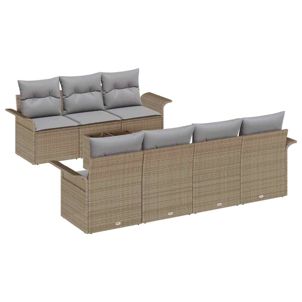 Gartensofa-set mit Kissen 8 pcs Beige Poly-Rattan