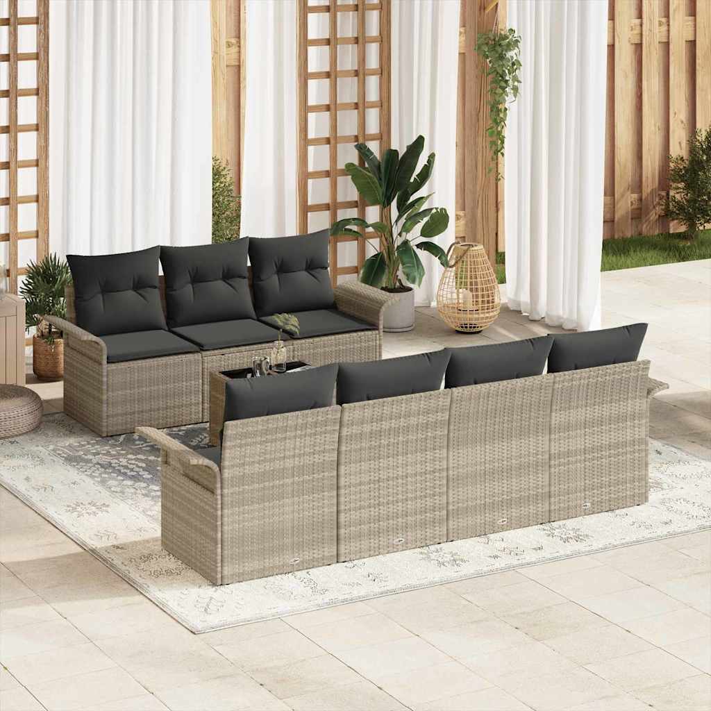 Gartensofa-set mit Kissen 8 pcs Hellgrau Poly-Rattan