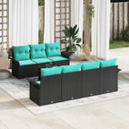 Gartensofa-set mit Kissen 8 pcs Schwarz Poly-Rattan