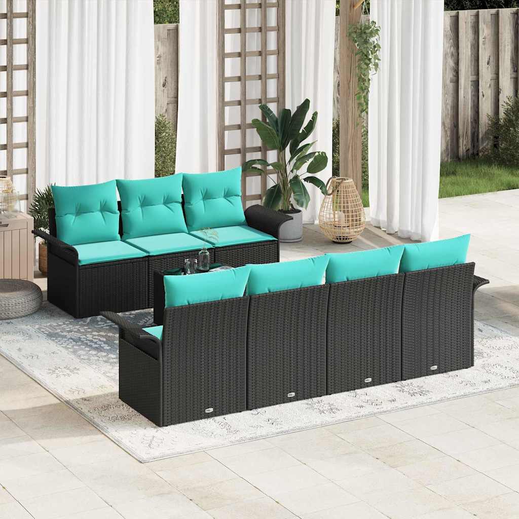 Gartensofa-set mit Kissen 8 pcs Schwarz Poly-Rattan