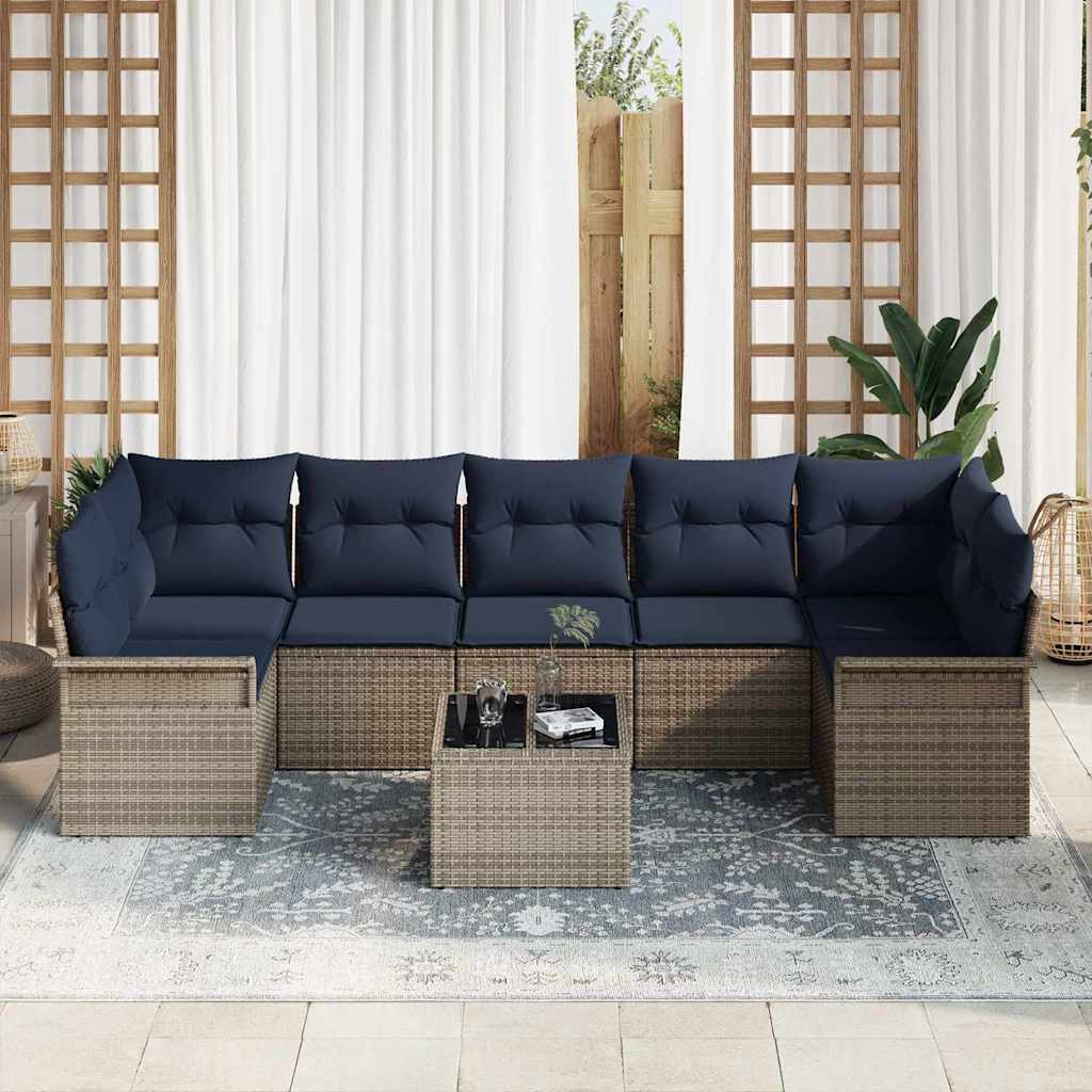 Gartensofa-set 8 pcs Grau Poly-Rattan