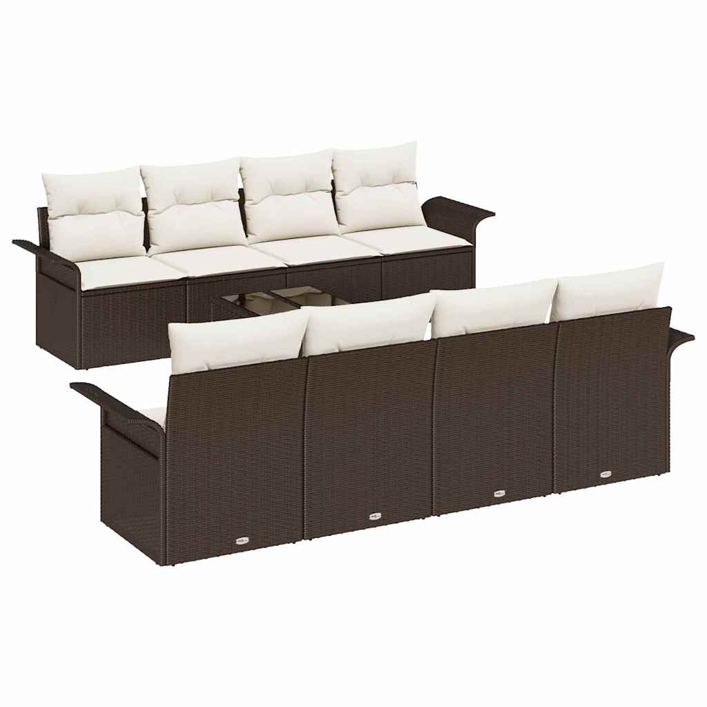 Gartensofa-set mit Kissen 9 pcs Braun Poly-Rattan