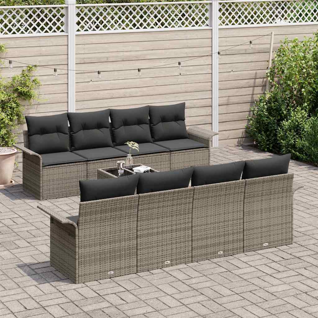 Gartensofa-set mit Kissen 9 pcs Grau Poly-Rattan