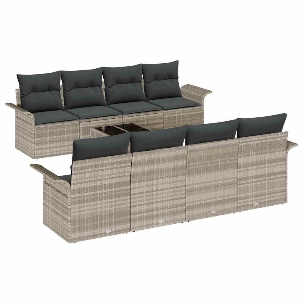Gartensofa-set mit Kissen 9 pcs Hellgrau Poly-Rattan