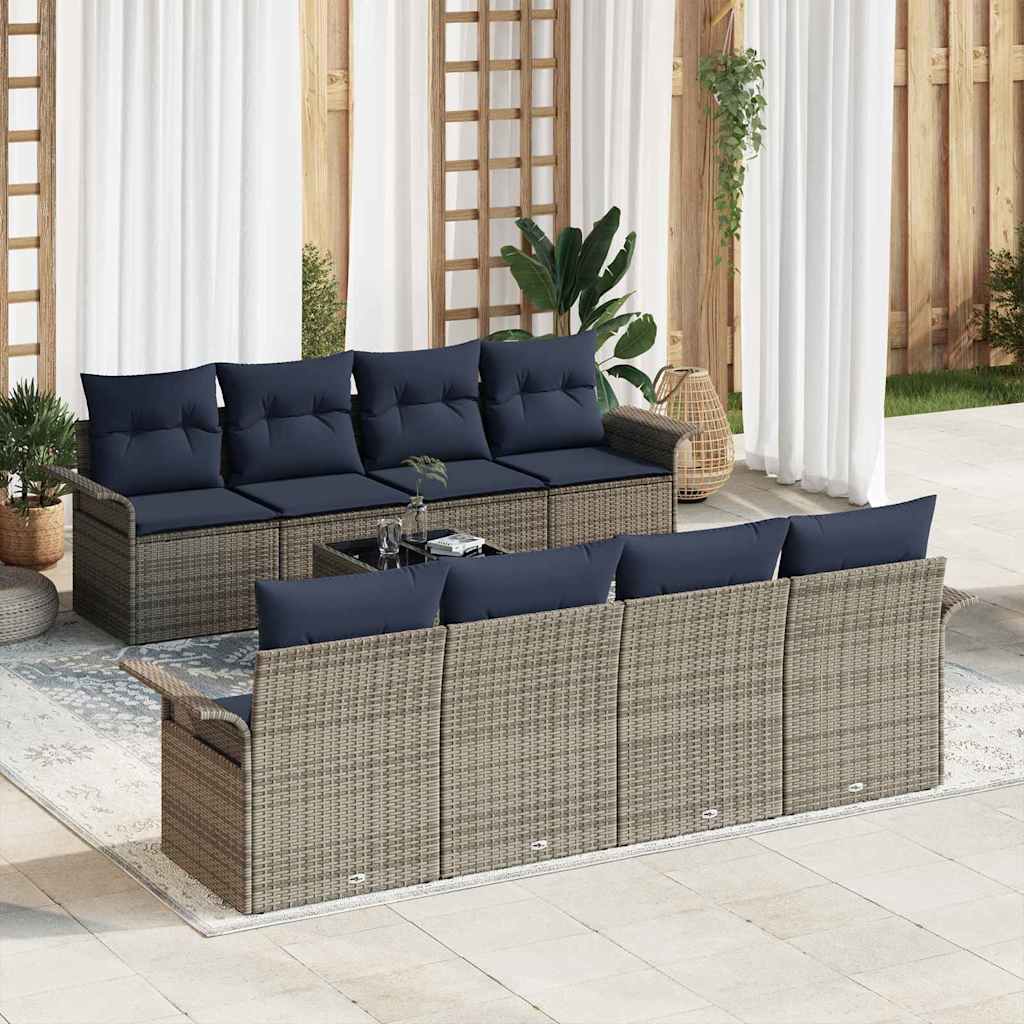 Gartensofa-set mit Kissen 9 pcs Grau Poly-Rattan