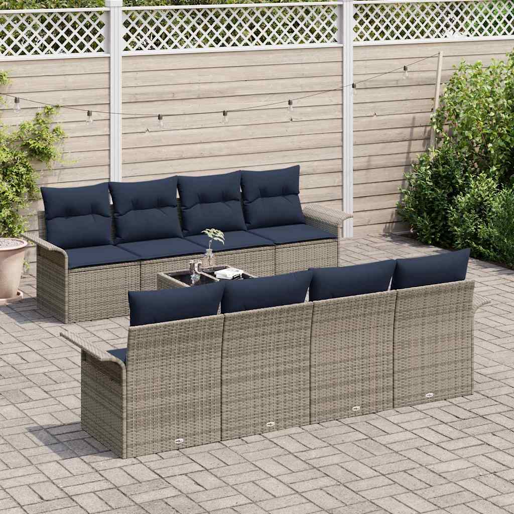 Gartensofa-set mit Kissen 9 pcs Grau Poly-Rattan