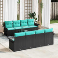 Gartensofa-set mit Kissen 9 pcs Schwarz Poly-Rattan