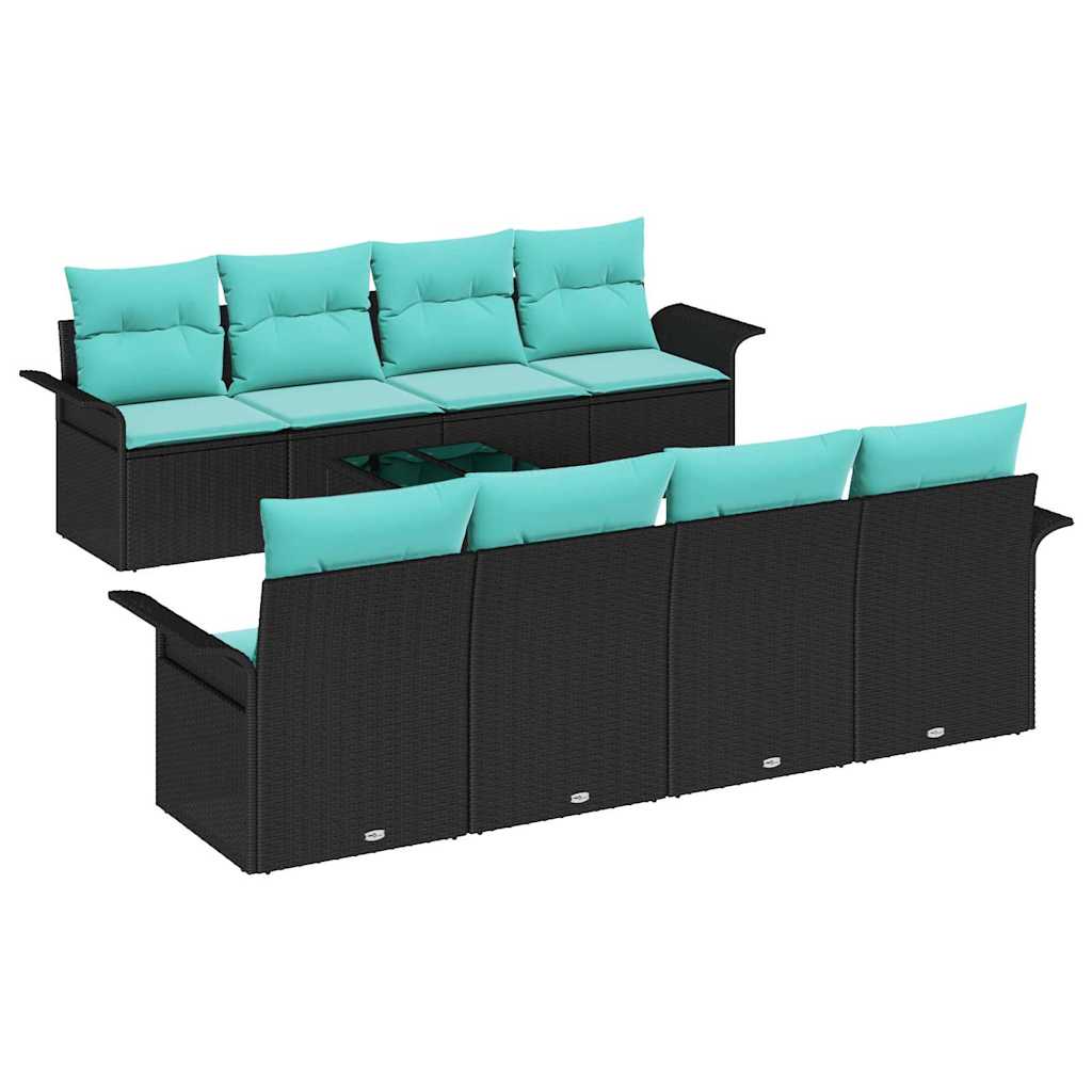 Gartensofa-set mit Kissen 9 pcs Schwarz Poly-Rattan