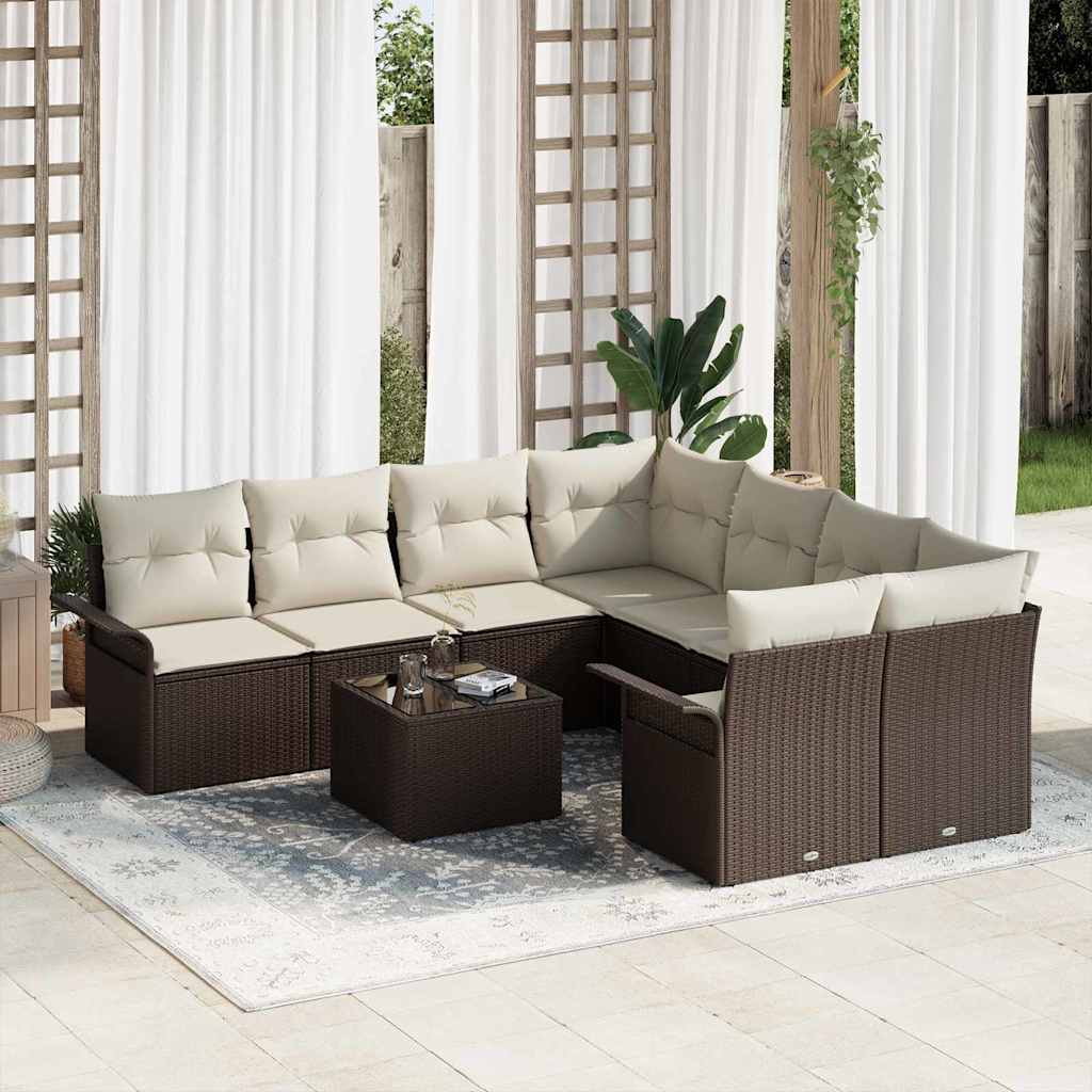 Gartensofa-set mit Kissen 9 pcs Braun Poly-Rattan