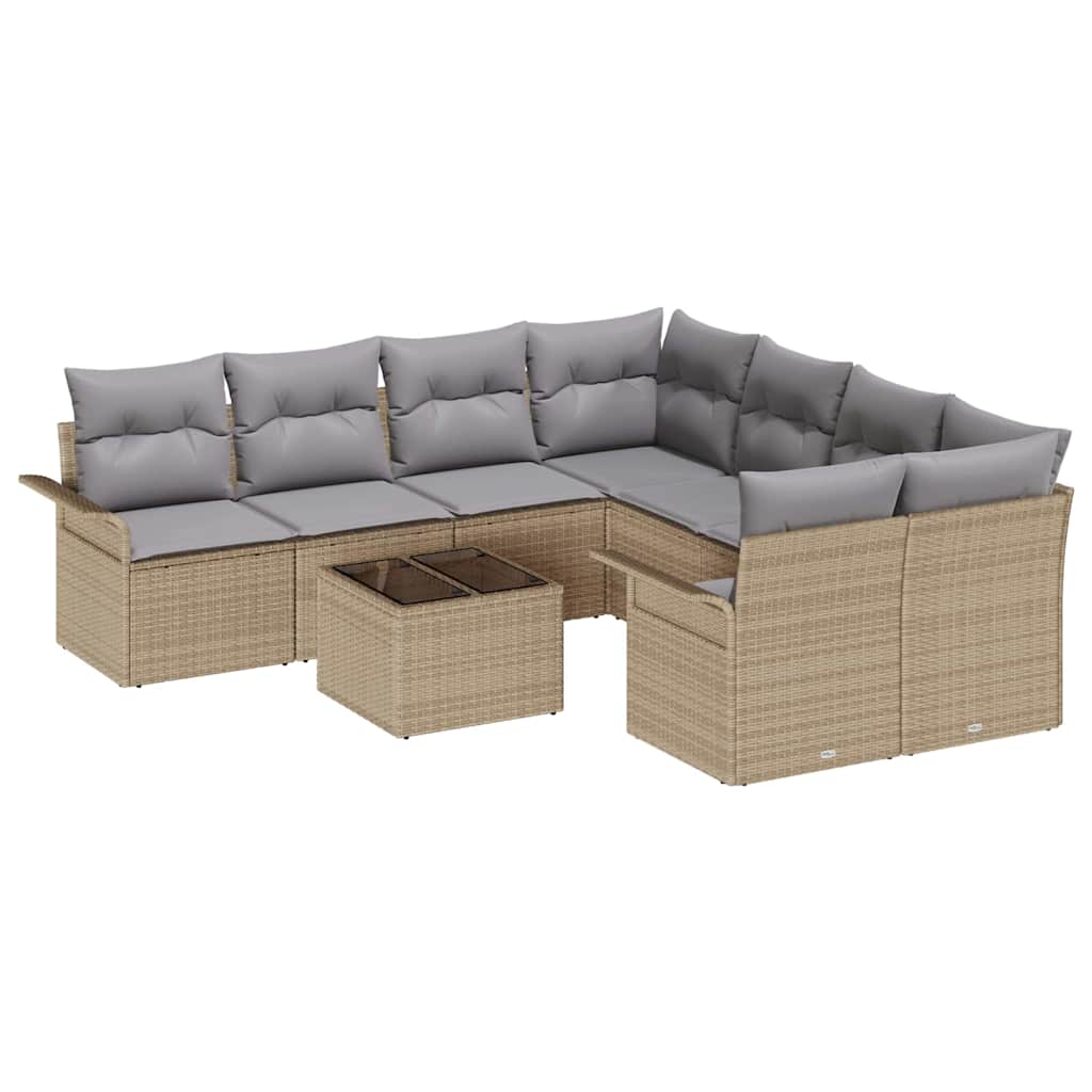 Gartensofa-set mit Kissen 9 pcs Beige Poly-Rattan