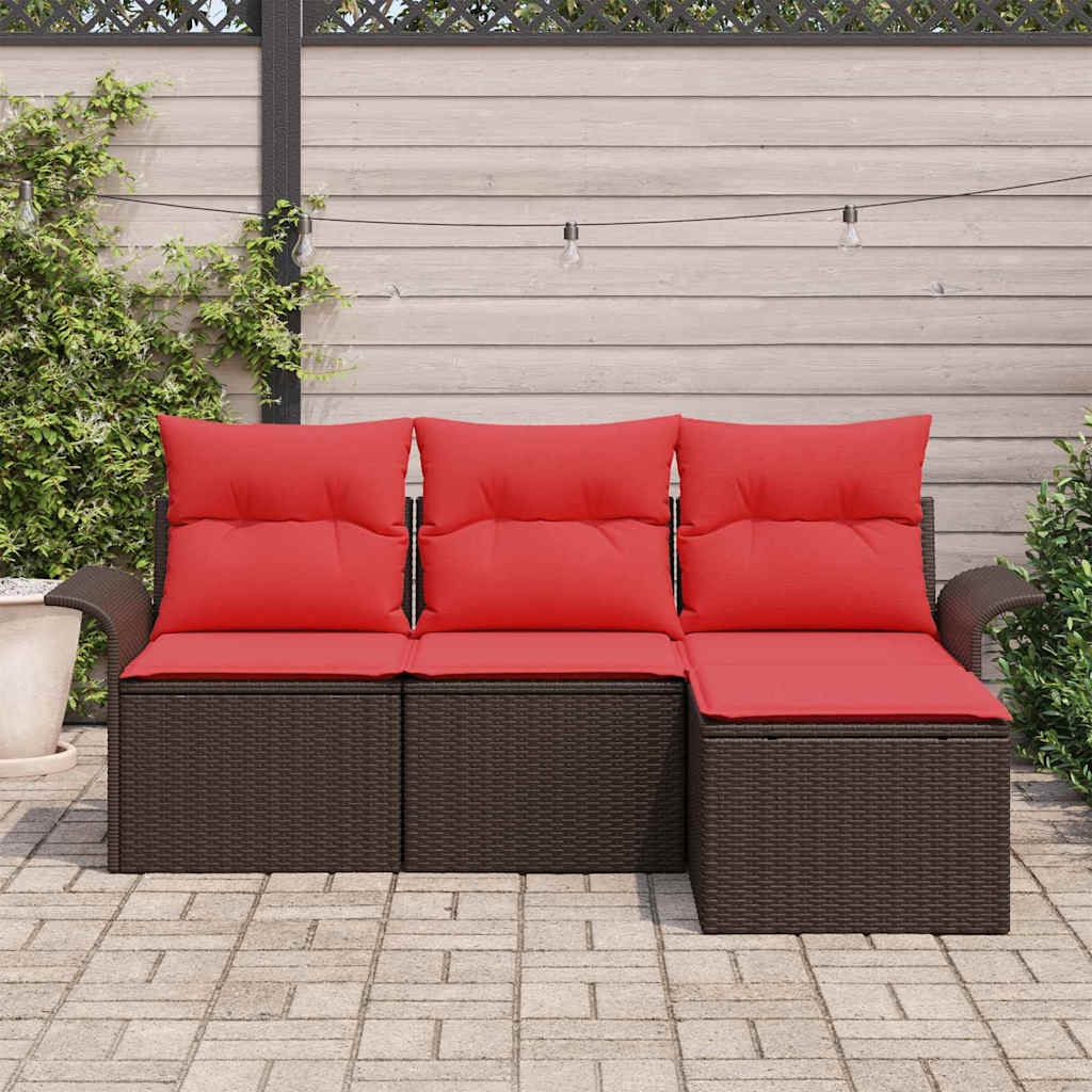 Gartensofa-set mit Kissen 4 pcs Braun Poly-Rattan