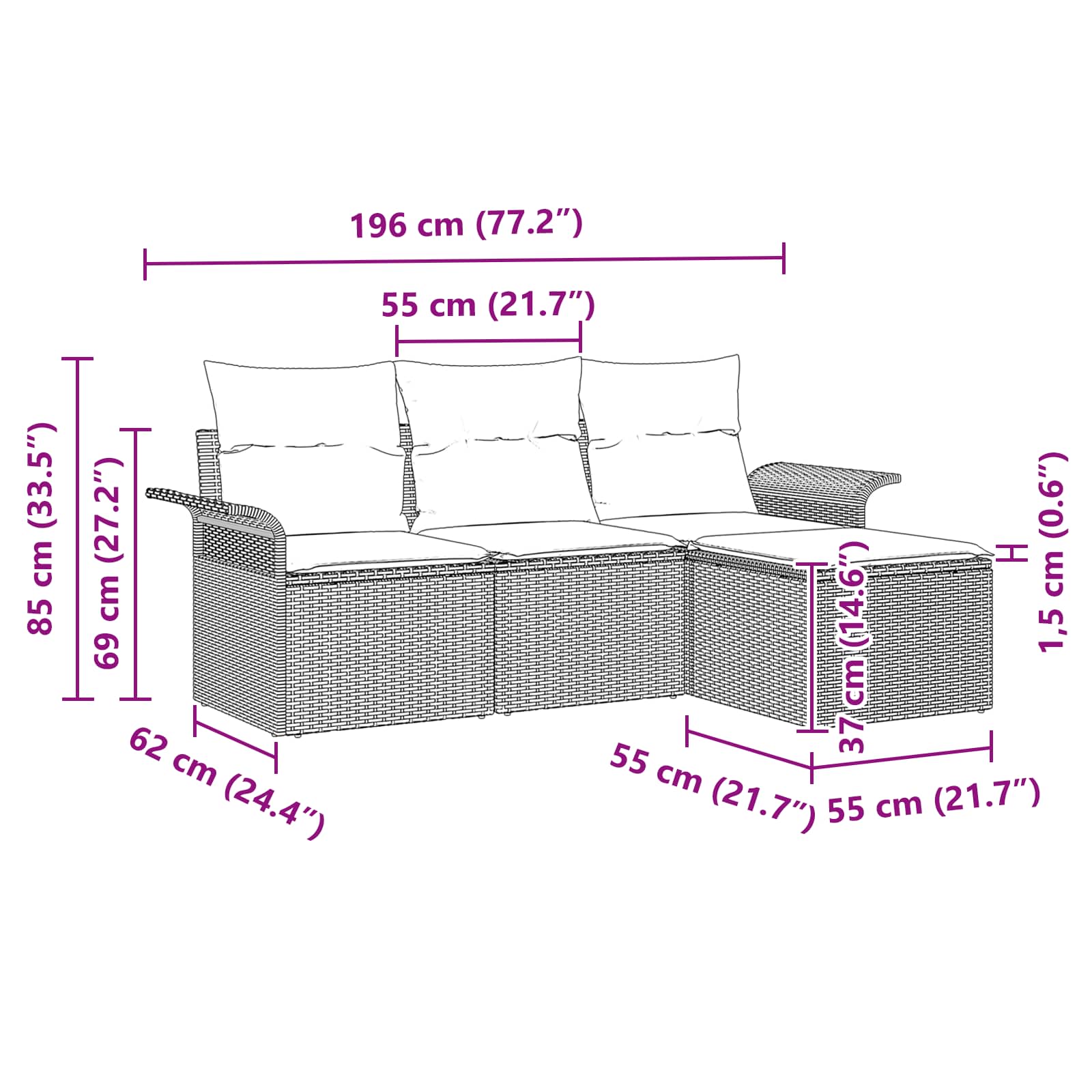 Gartensofa-set mit Kissen 4 pcs Braun Poly-Rattan