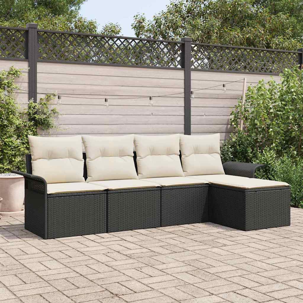 Outdoor-Sofa mit Kissen 5 pcs Schwarz Poly-Rattan