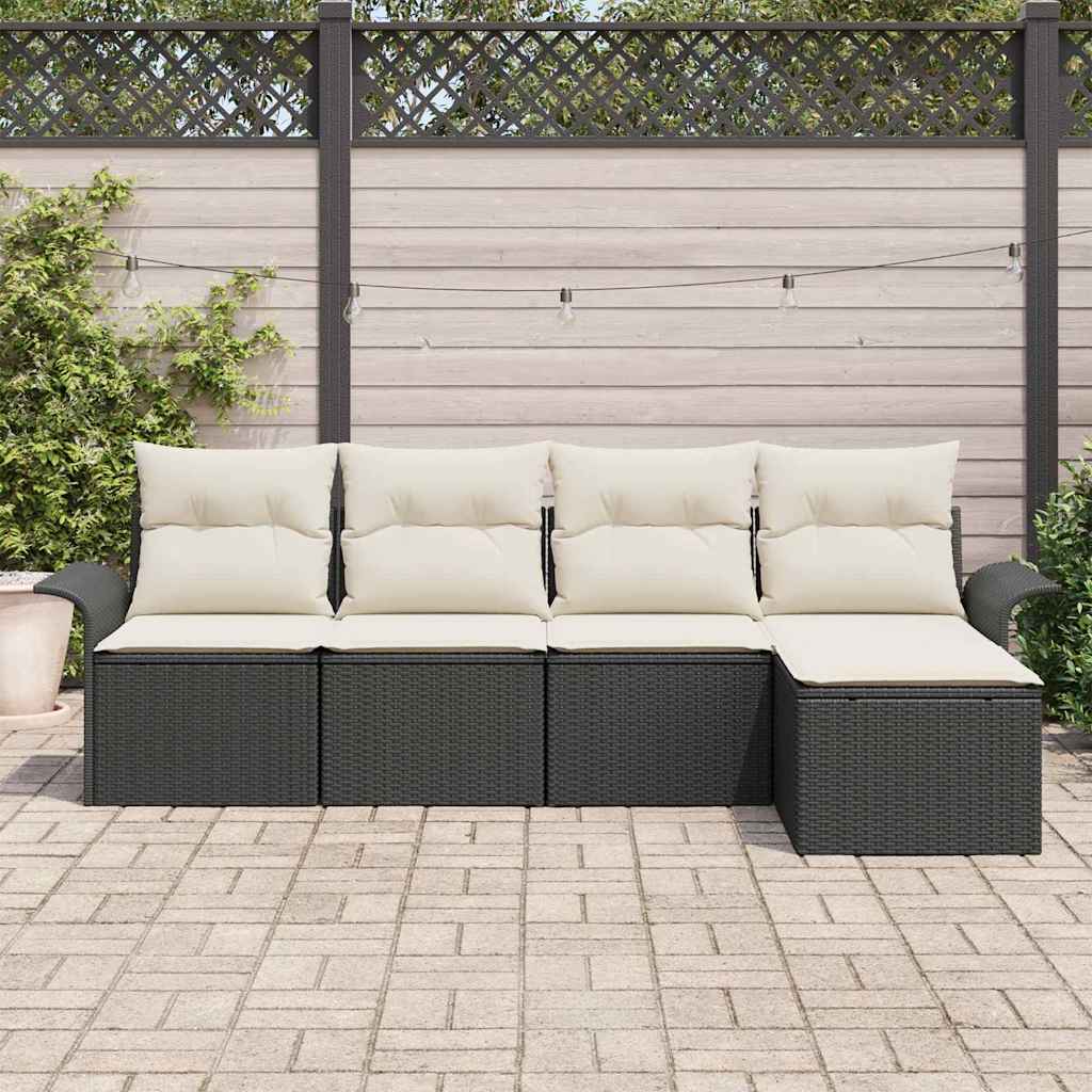 Outdoor-Sofa mit Kissen 5 pcs Schwarz Poly-Rattan
