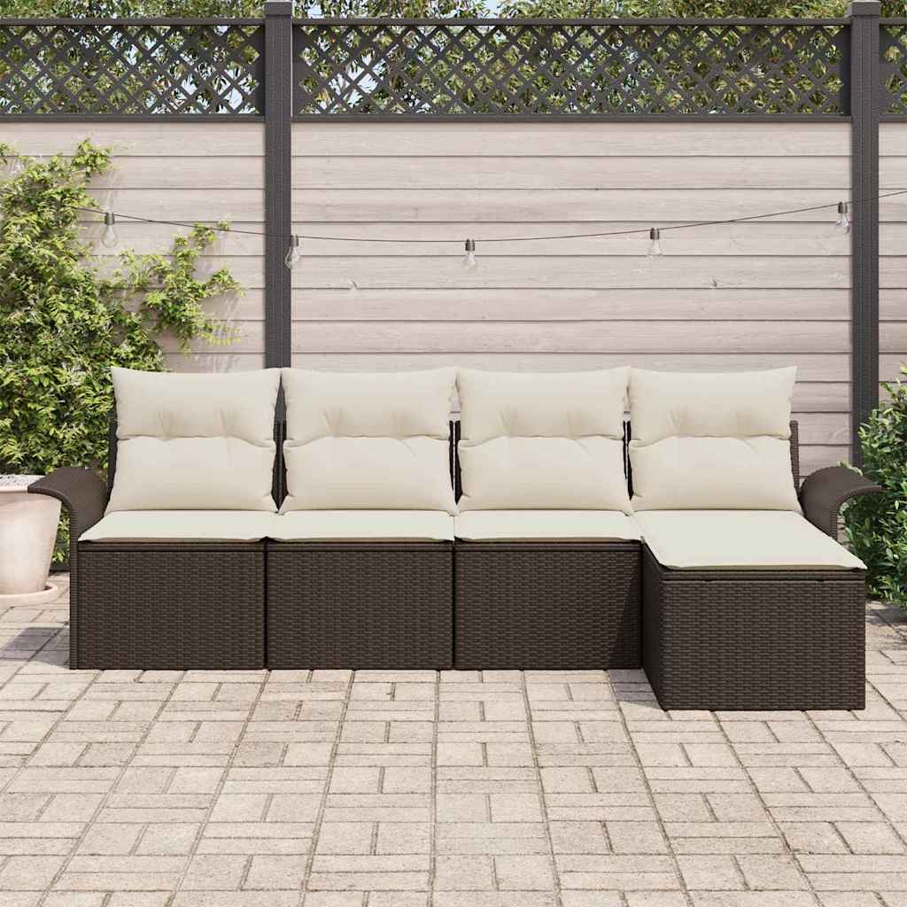 Outdoor-Sofa mit Kissen 5 pcs Braun Poly-Rattan