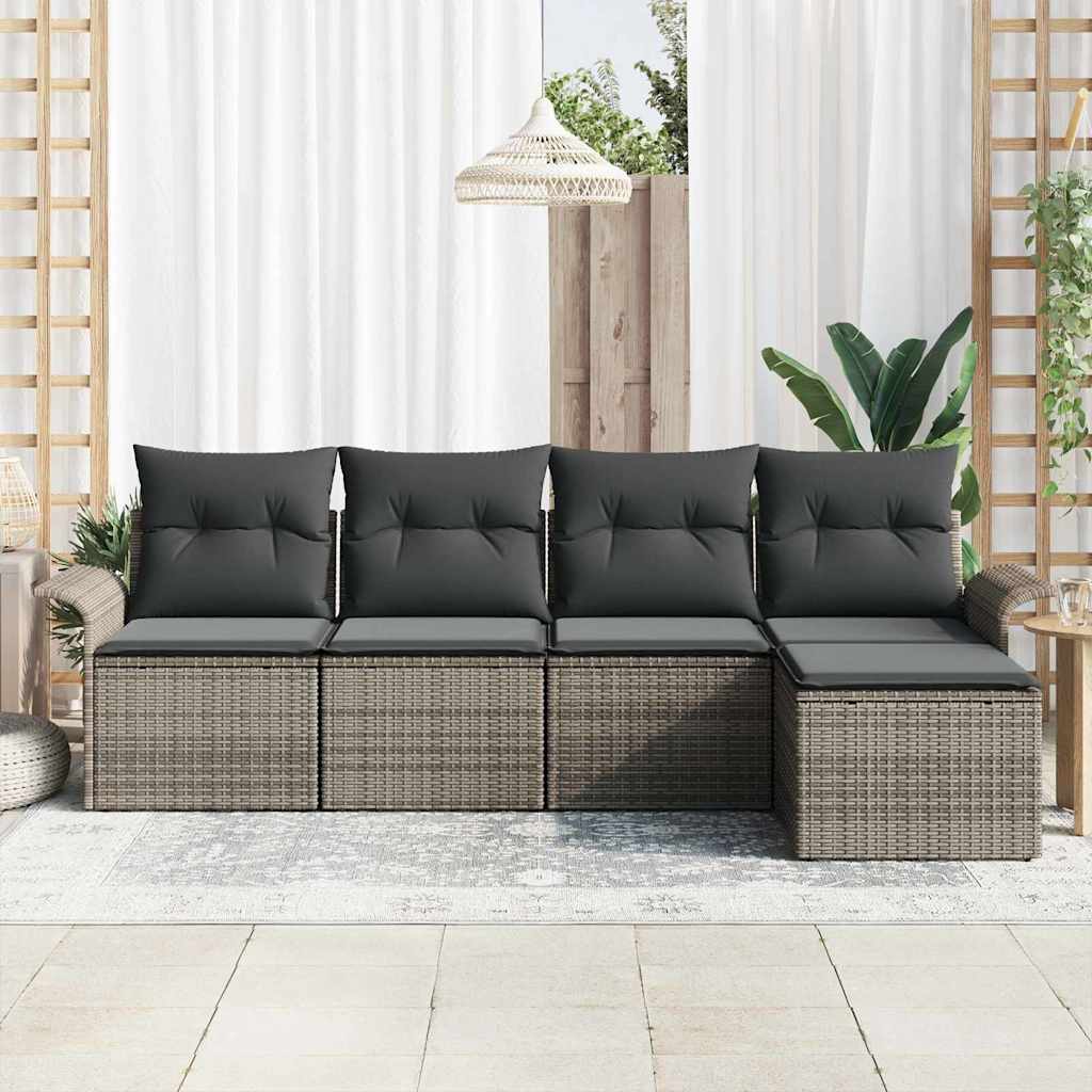 Outdoor-Sofa mit Kissen 5 pcs Grau Poly-Rattan