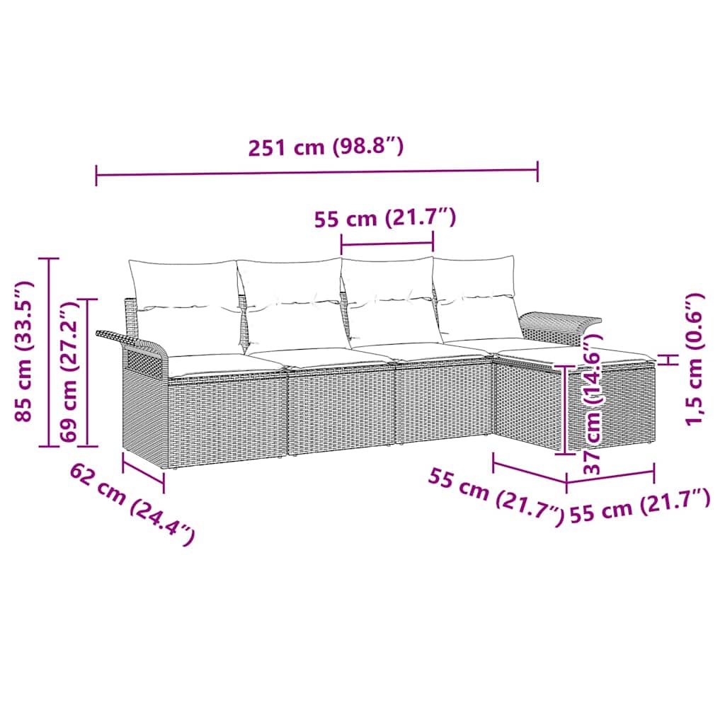 Outdoor-Sofa mit Kissen 5 pcs Beige Poly-Rattan