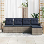 Gartensofa-set mit Kissen 5 pcs Grau Poly-Rattan