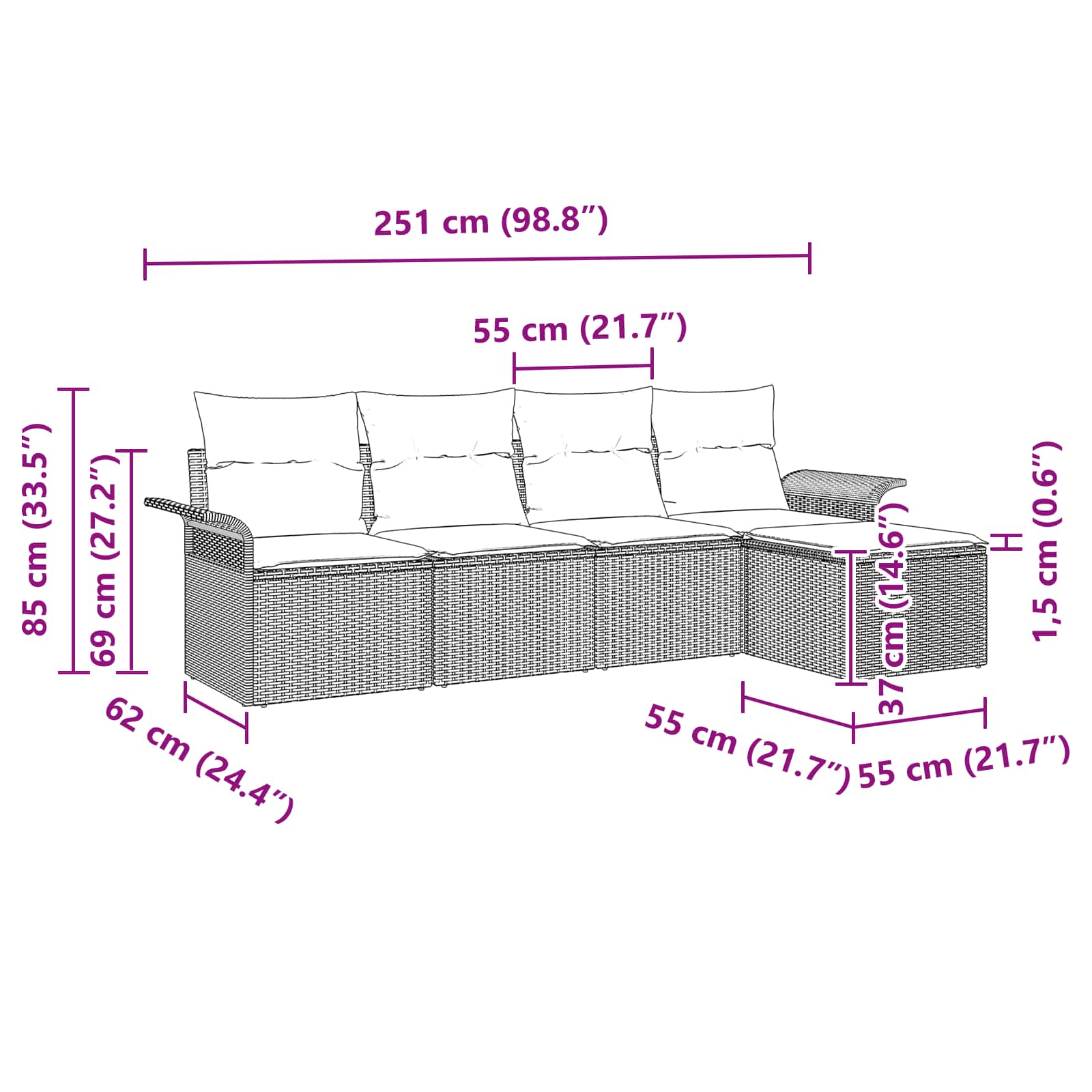 Gartensofa-set mit Kissen 5 pcs Grau Poly-Rattan