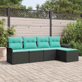 Gartensofa-set mit Kissen 5 pcs Schwarz Poly-Rattan