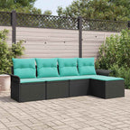 Gartensofa-set mit Kissen 5 pcs Schwarz Poly-Rattan