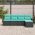 Gartensofa-set mit Kissen 5 pcs Schwarz Poly-Rattan