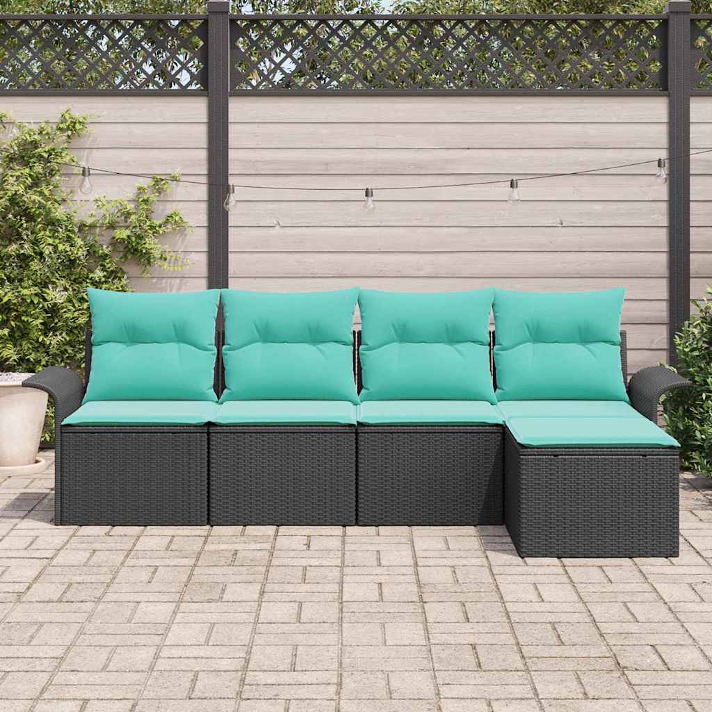 Gartensofa-set mit Kissen 5 pcs Schwarz Poly-Rattan