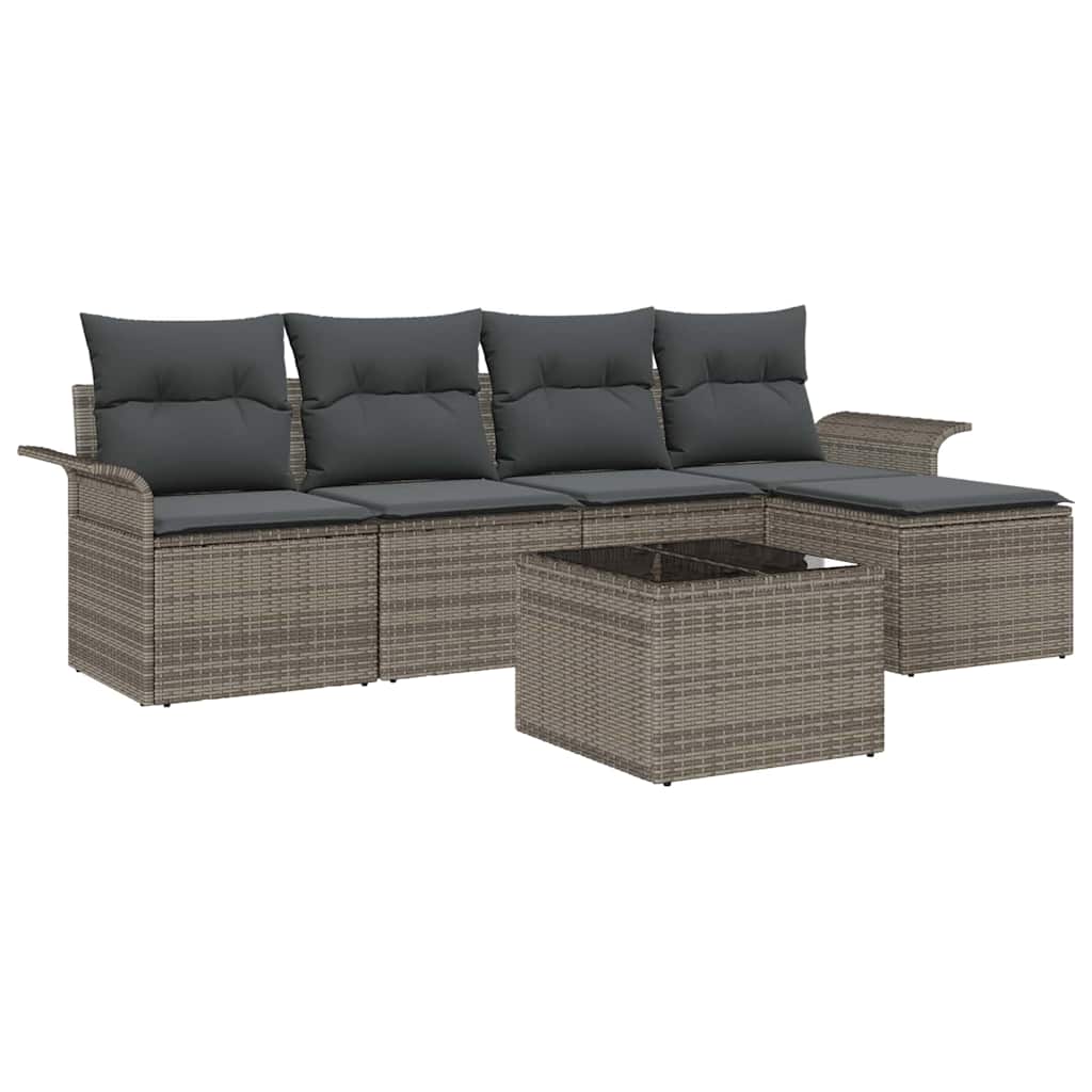 Outdoor-Sofa mit Kissen 6 pcs Grau Poly-Rattan