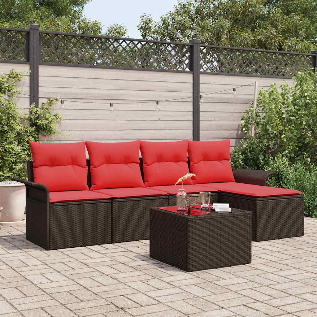 Gartensofa-set mit Kissen 6 pcs Braun Poly-Rattan