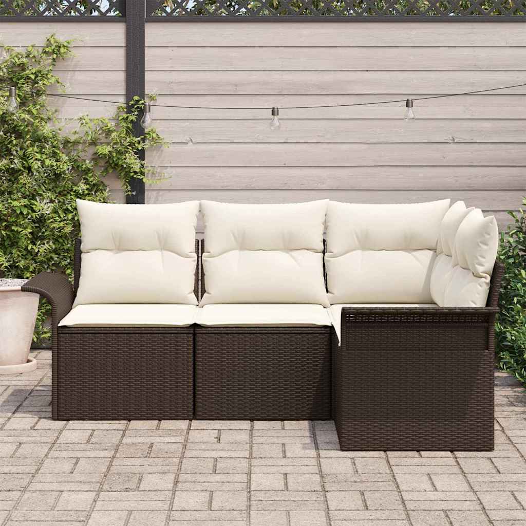 Gartensofa-set mit Kissen 4 pcs Braun Poly-Rattan