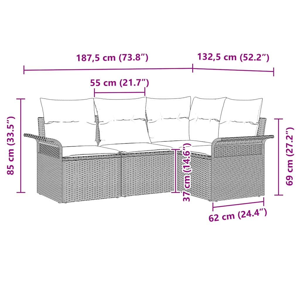 Gartensofa-set mit Kissen 4 pcs Schwarz Poly-Rattan
