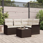 Gartensofa-set mit Kissen 5 pcs Braun Poly-Rattan