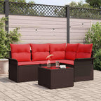 Gartensofa-set mit Kissen 5 pcs Braun Poly-Rattan