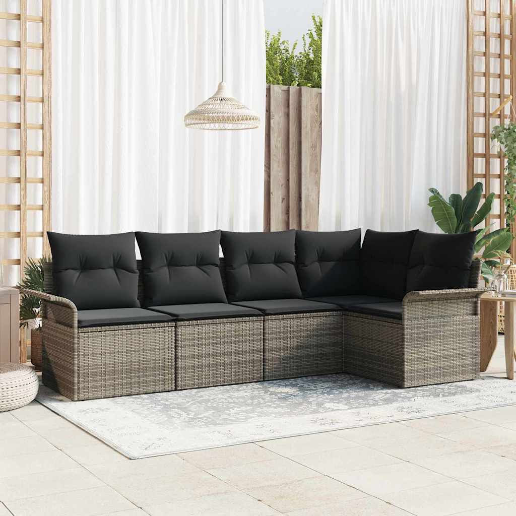 Gartensofa-set mit Kissen 5 pcs Grau Poly-Rattan