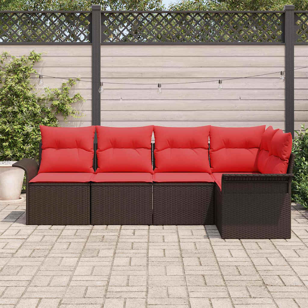 Gartensofa-set mit Kissen 5 pcs Braun Poly-Rattan