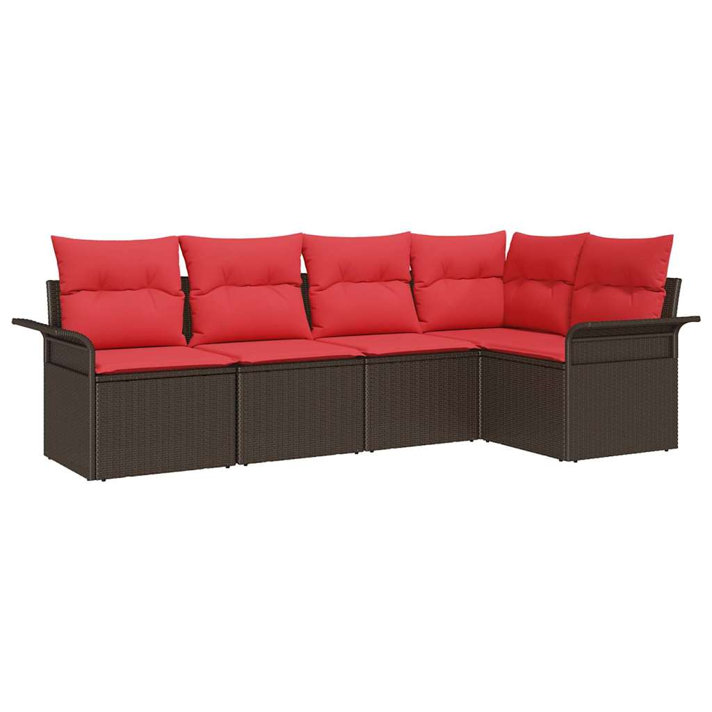 Gartensofa-set mit Kissen 5 pcs Braun Poly-Rattan